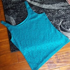 Stretchy Teal Turquoise Lace Spandex Tank Top